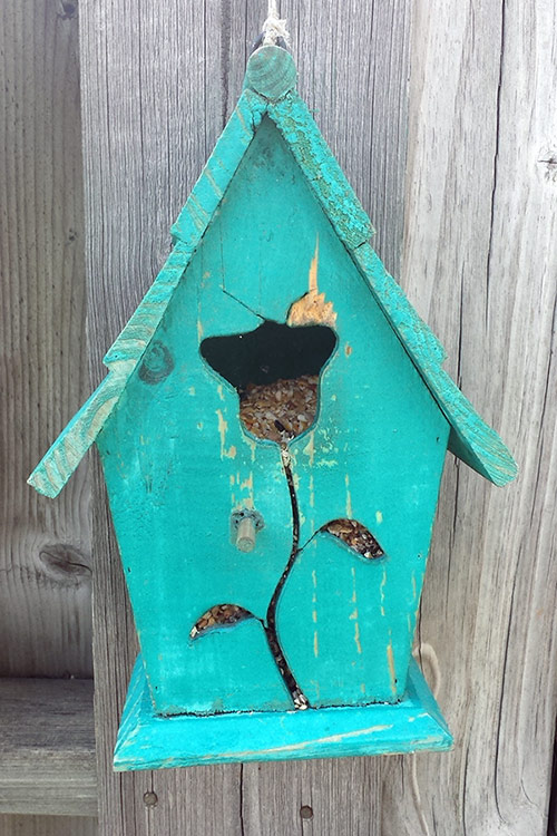 teal bird feeder