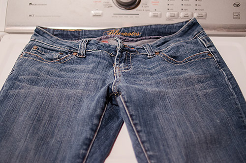Old jeans close-up. Pre-dye.