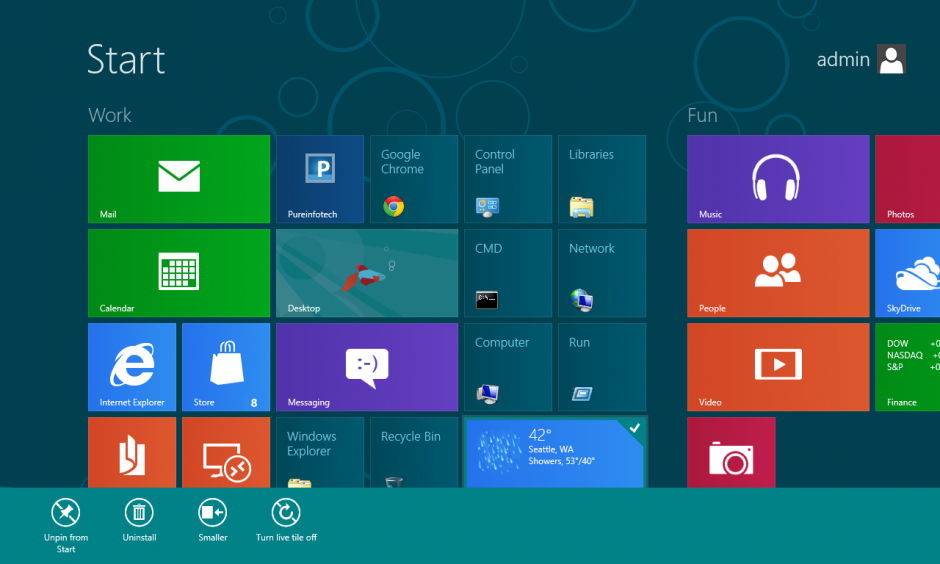 windows 8 start screen app bar