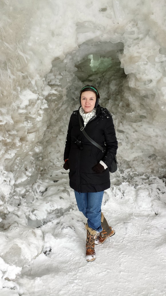 Closer look at the ice caves. Nikki and shove ice at Crystal Beach on Lake Erie 2014