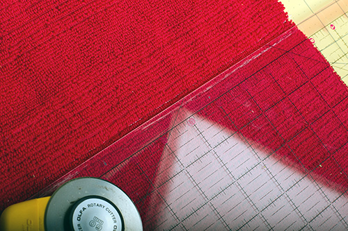 line up ruler between two seams