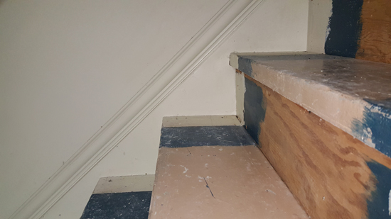 Stairs, de-carpeted, before vinyl plank